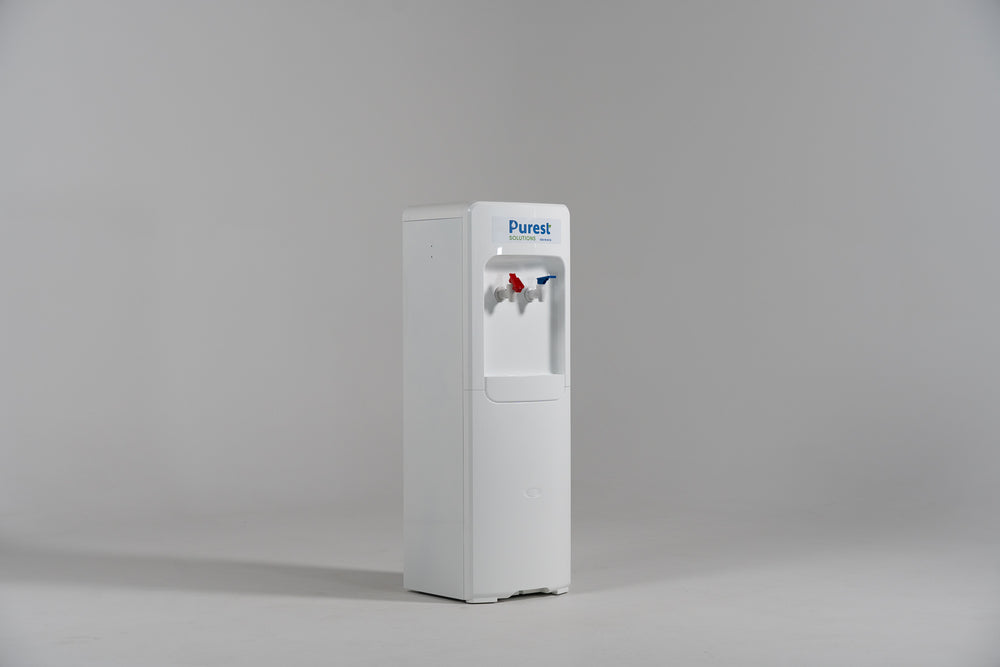 White plumbed water cooler detail — endless filtered hot and cold water Australia