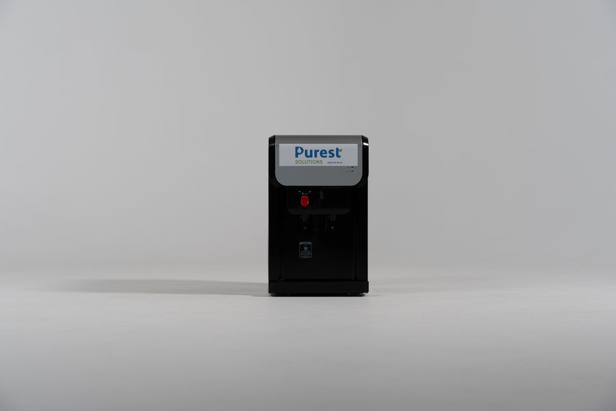 Benchtop plumbed water cooler black hot and cold — Purest Solutions Melbourne