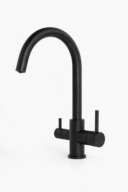 [Matte Black] Matte black filtered tap system — studio angle view