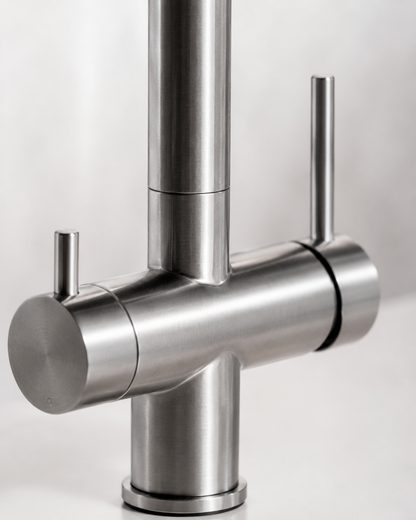 Close-up of the dual lever design on the pull-out filtered mixer tap